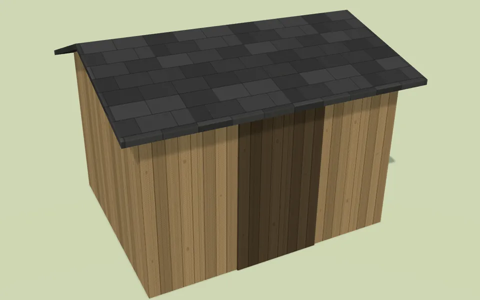 Abri de jardin en bois modélisé en 3D dans le configurateur Bon pour travaux